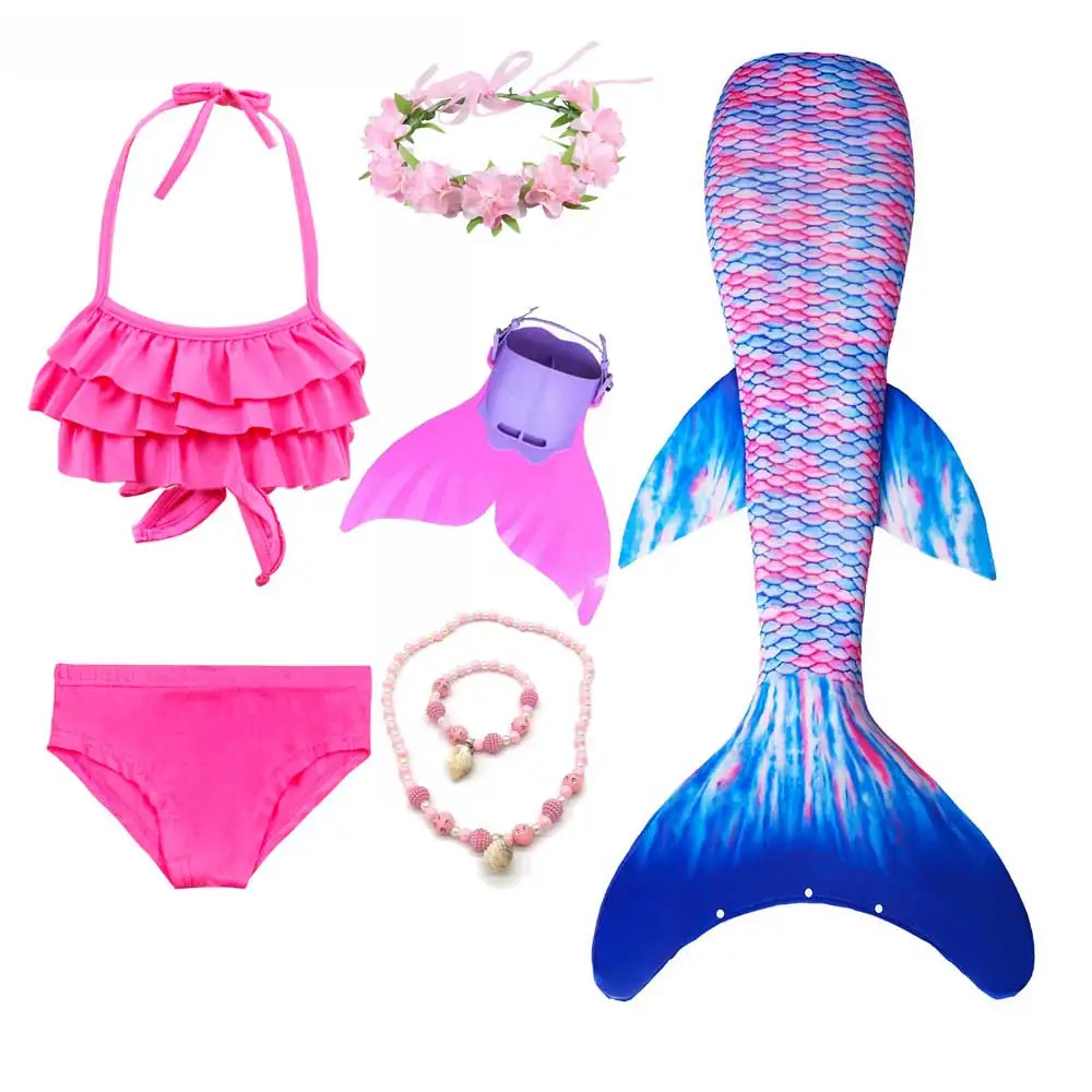 

New Mermaid Tails For Swimming Costume For Girls Princess Head Garland Necklace Bracelet And Bikini Swimwear Easy Add Monofin