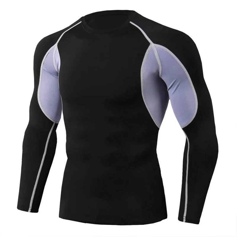 Удобная полиэфирная Мужская тонкая спортивная рубашка для велоспорта Спортивная Базовая слойная облегающая верхняя одежда эластичная рубашка с длинным рукавом - Цвет: Black Gray