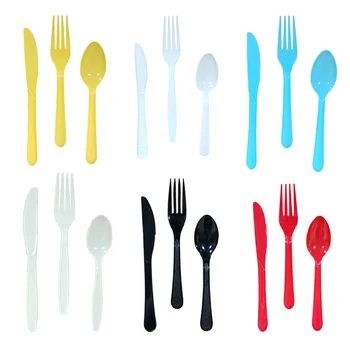 

30 Pcs Colorful Plastic Disposable Tableware Fork, Spoon, Knife, For Wedding Party Birthday Party (10 Sets)