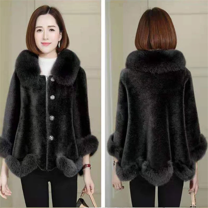 Faux Fur Coat Women Particles Imitation Sheep Shearing Jacket Women Imitation Fox Fur Collar Fashion Winter Coat Square Collar