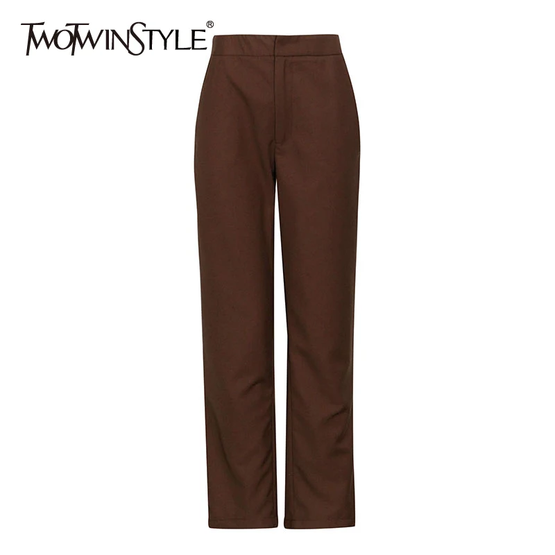 

TWOTWINSTYLE Casual Solid Minimalist Trouser For Women High Waist Straight Wide Leg Pants Female 2022 Spring Fashion Clothes New