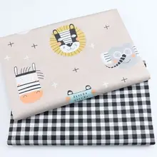 Лев, слон, черная клетчатая хлопковая ткань с животным принтом для лоскутного шитья детей, сделай сам, для шитья жира, материал для ребенка и ребенка