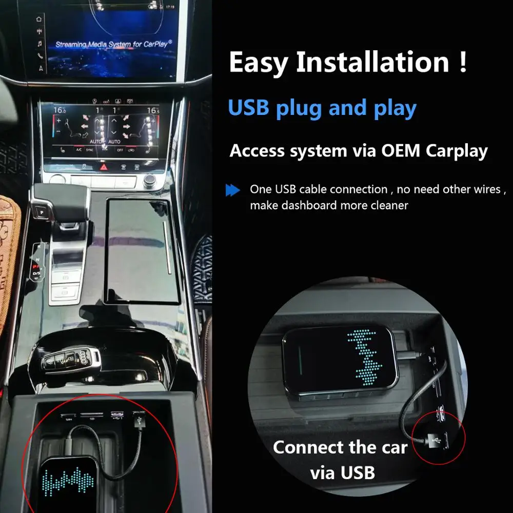 Honda iPhone iOS 14 Audi Jeep 4g+32G for Factory Wired OEM with Mirror Link VW Toyota Wireless Apple CarPlay A+C Adapter & Android 9.0 AI Box Ram Porsche Dodge Mercedes Volvo 
