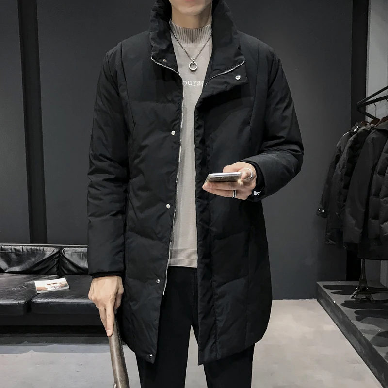 

Winter men's jacket white duck down men's stand collar tide mid-length fashion down jacket