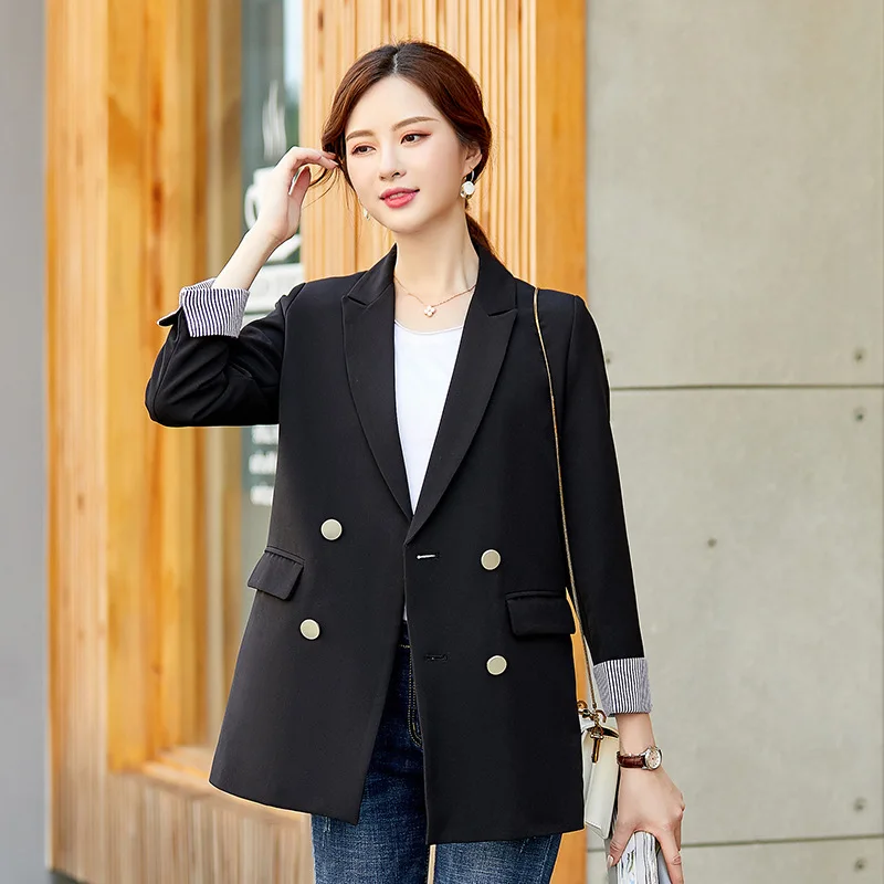 

Small Suit Coat British Style Women's Mid-length Years Autumn New Style Korean-style Solid Color Casual Loose-Fit Double Breaste