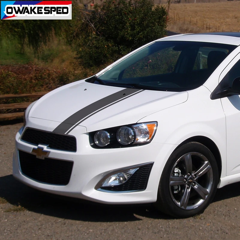 Car Hood Bonnet Stripes Sport Racing Sticker Auto Engine Cover Decor Vinyl Decals For-Chevrolet Sonic Hatchback sedan (2)