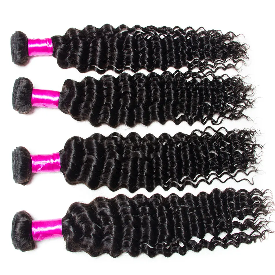 Malaysian Curly Hair 4 Bundle Human Hair Weaves Double Weft No Shedding Remy Hair Bundles Extensions Weft