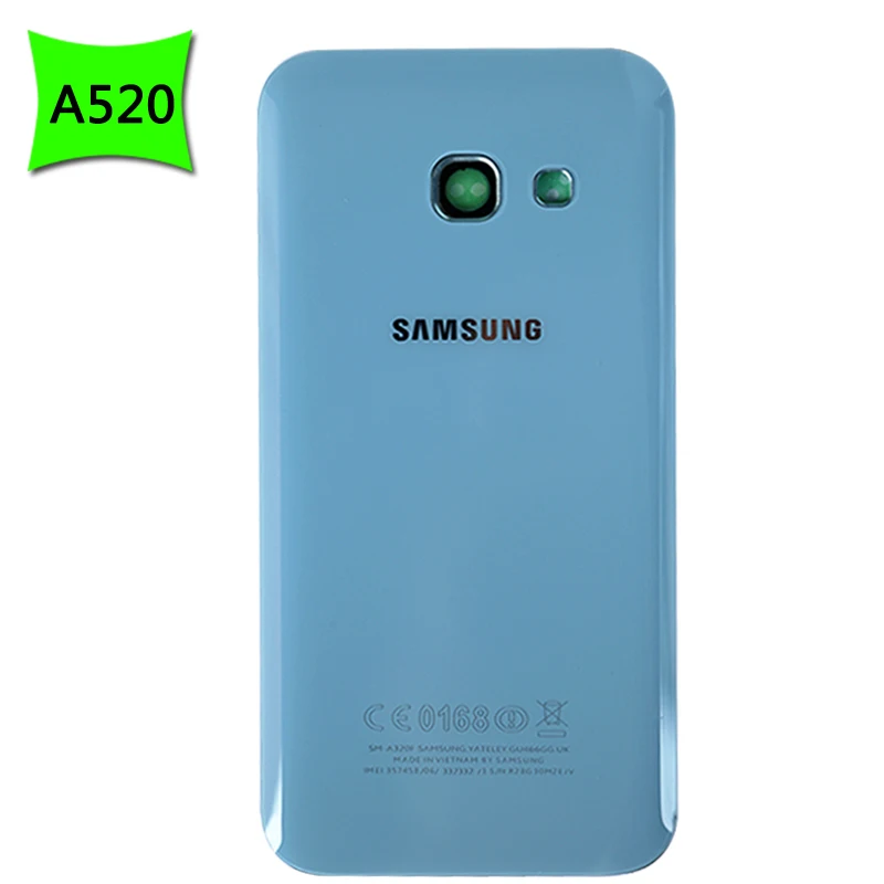 Для samsung Galaxy A3 A5 A7 A320 A520 A720 стеклянная крышка для батареи задняя дверь+ чехол для объектива камеры для a320 a520 a720 - Цвет: A520 Blue