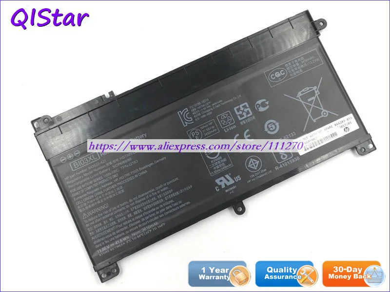 QISTAR 11,55 V 3610mAh подлинный BI03XL HSTNN-UB6W 843537-541 Аккумулятор для ноутбука HP павильон x360 Серии ноутбук компьютер