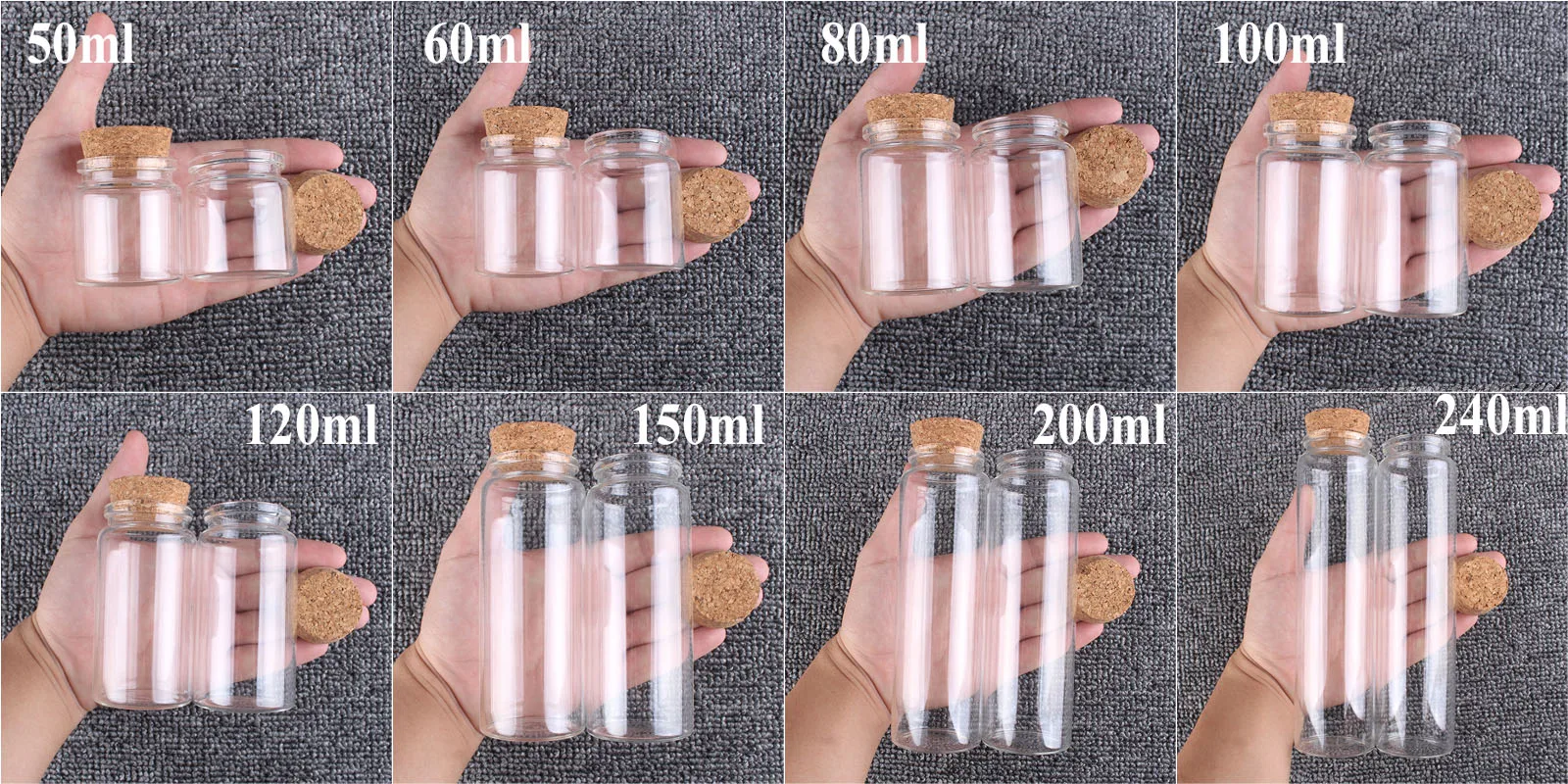 6 pieces/lot 50ml 60ml 80ml 100ml 120ml 150ml 200ml 240ml Glass Bottles With Cork Stopper Wishing Bottles For Wedding Favors 3