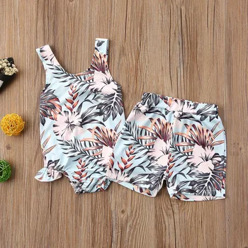 

2020 Summer Swimsuit Sister Brother Matching Bathing suit Infant Newborn Baby Girls Backless Leaves Flowers Swimwear Tankini