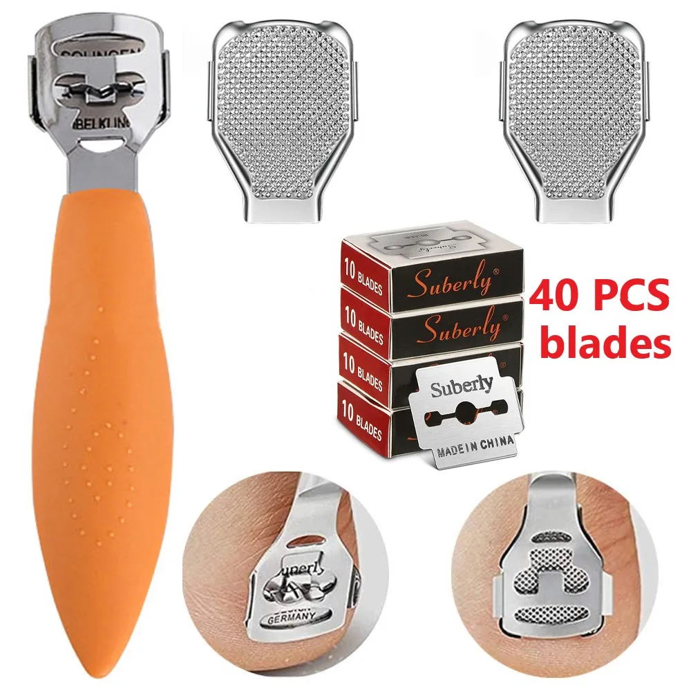 for braun electric shaver head omentum 11b series 1 110 120 130 140 150 150s 1 130s 1 5684 5685 knife net support Hard Dead Skin Knife Foot Care Tool Stainless Steel Dead Skin Callus Remover Planer Cutter Shaver Foot + 40*Blades+Grinding Head