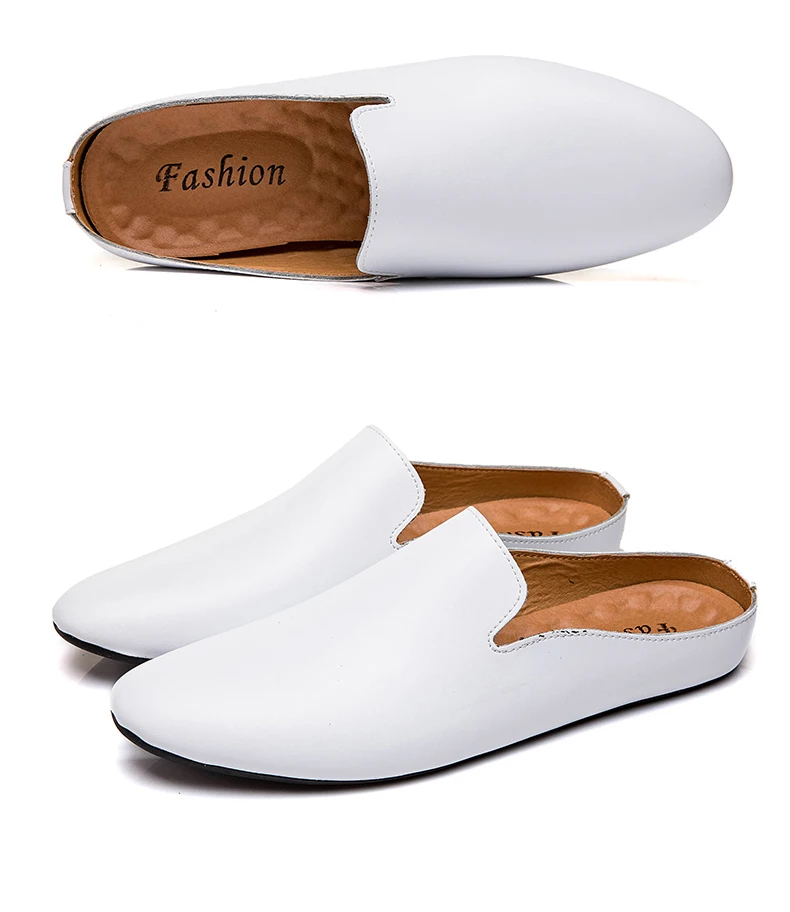 outdoor men leather comfortable half shoes for men slide slipper