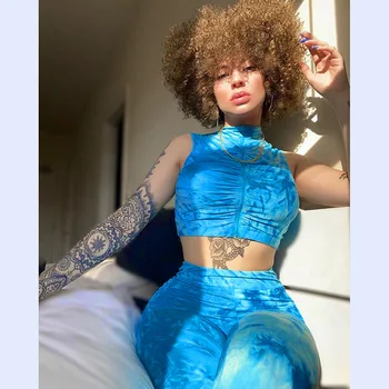 

Minimalist Style Streetwear Women 2 Piece Set High Collar Sleeveless Tanks Zipped Tops And High Waist Long Pants Outfits