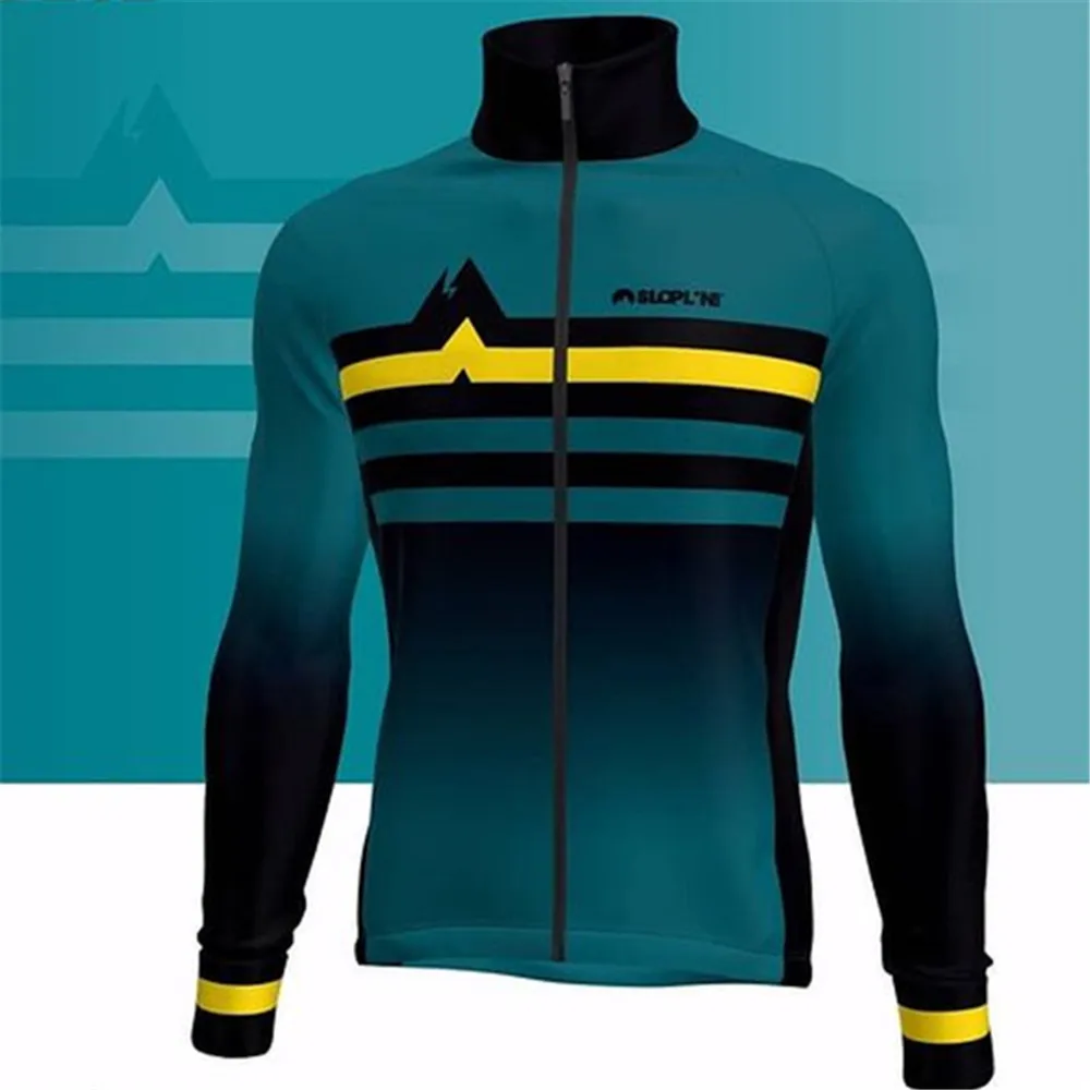 Slopline Winter Cycling Jersey Long Sleeve Cashmere Top Jacket Men MTB Bicycle Clothing Fleece Roadbike Road Ciclismo Hombre