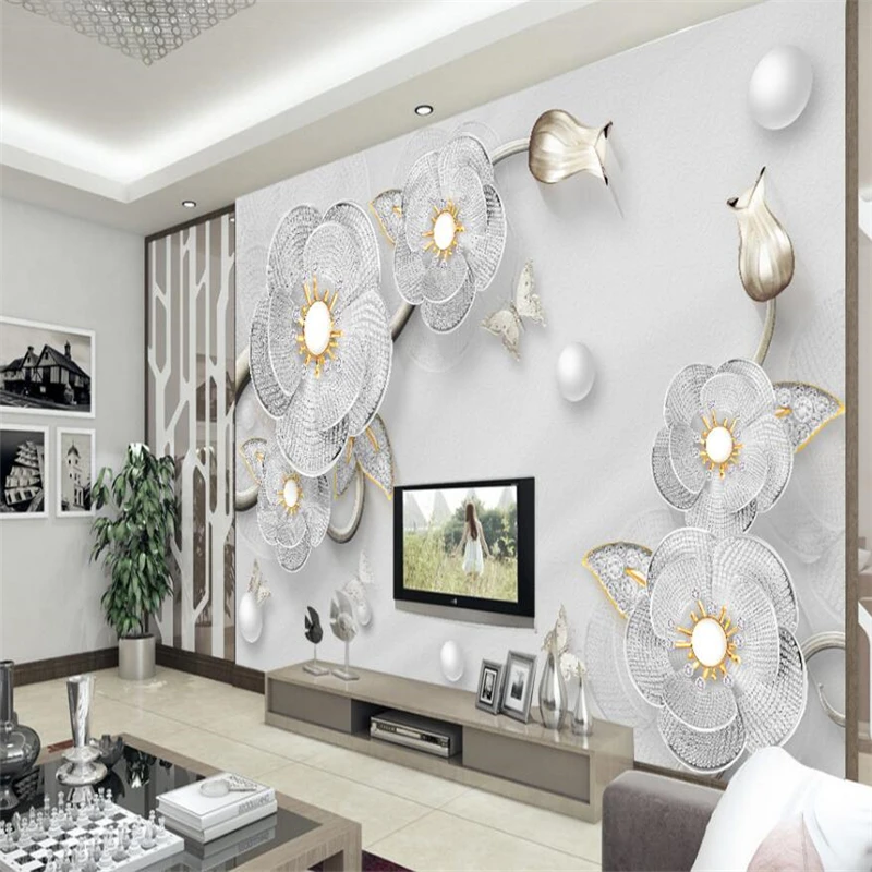 Beibehang-3D-luxury-diamond-flower-European-jewelry-TV-background-wall-custom-large-mural-wallpaper-papel-de (1)