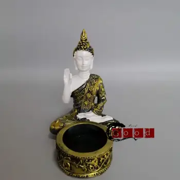 

Chinese archaize resin shakyamuni Buddha candlestick Statue #C