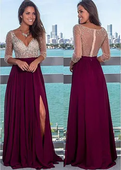 

Sexy Backless Evening Dress Long 2002 V Neck Beading Crystal With Slit Chiffon Women Formal Party Gown Prom Dress Robe De Soiree