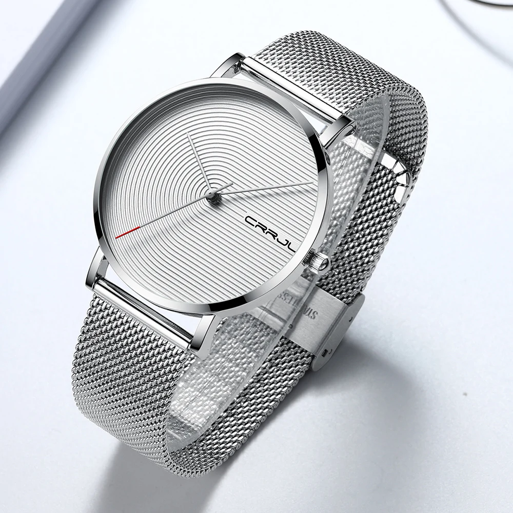 CRRJU Luxury Brand Men Watch Casual Minimalist Quartz Male Watch Fashion Simple Silver White Waterproof Wristwatch Men's Gifts
