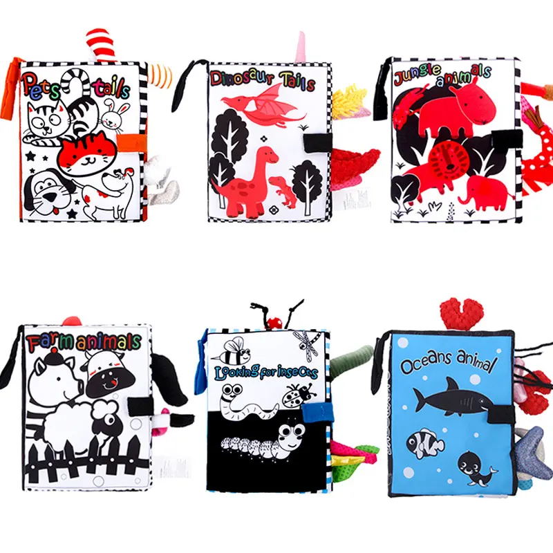 thumbnail image 2 of OKOOKO Baby Black & White Contrast Book - Animal Tails Sensory Toy | Crinkle Pages & Squeaker | Bath & Stroller Toy | Montessori Early Education 2 of 9