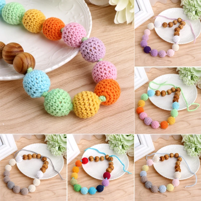 

Teething Nursing Breastfeeding Necklace Wood Beads Baby Chew Jewelry Teether Toy