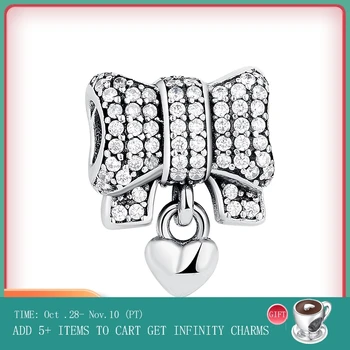 

CODEOG 100% Real 925 Sterling Silver Bow Love Heart Charms Fit Original 3mm Bracelet Beads DIY Jewelry Making CMS244