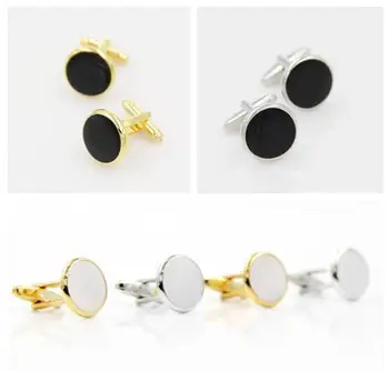 

10pairs/lot Classic Round Black/White Onyx Cufflinks Gold/Silver Plating Cuff Links Simple Business Men's Jewelry Accessory