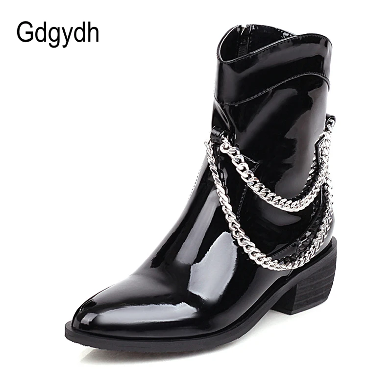 Женские ботильоны из лакированной кожи Gdgydh черные однотонные полусапожки на