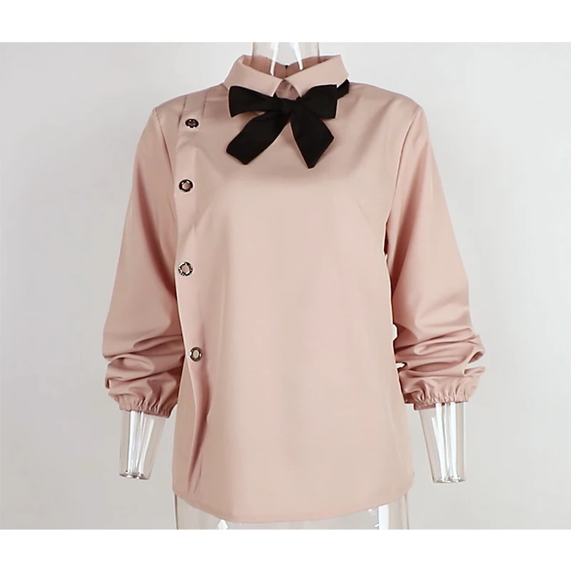 Cena Vintage kobiety białe bluzki moda z najwyższej półki muszka Blusa elegancka dama z długim rękawem bluzka pani biuro Blusa Casual Camisas mujer D30