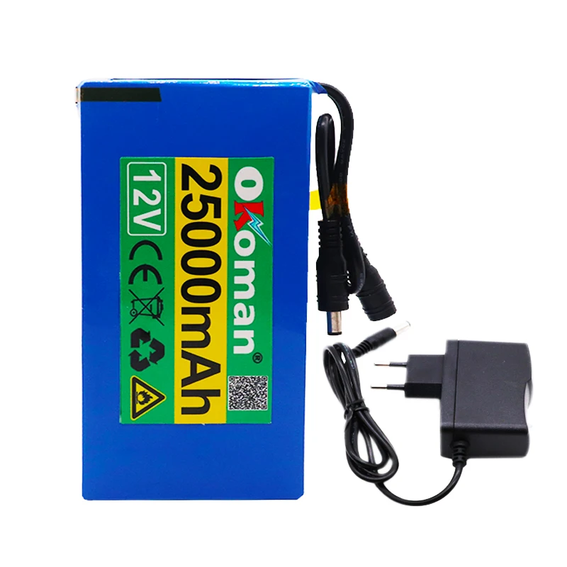 12v 25000mAh lithium-ion Rechargeable battery High Capacity 12.6v 25Ah AC Power Charger With charging indicator+ charger