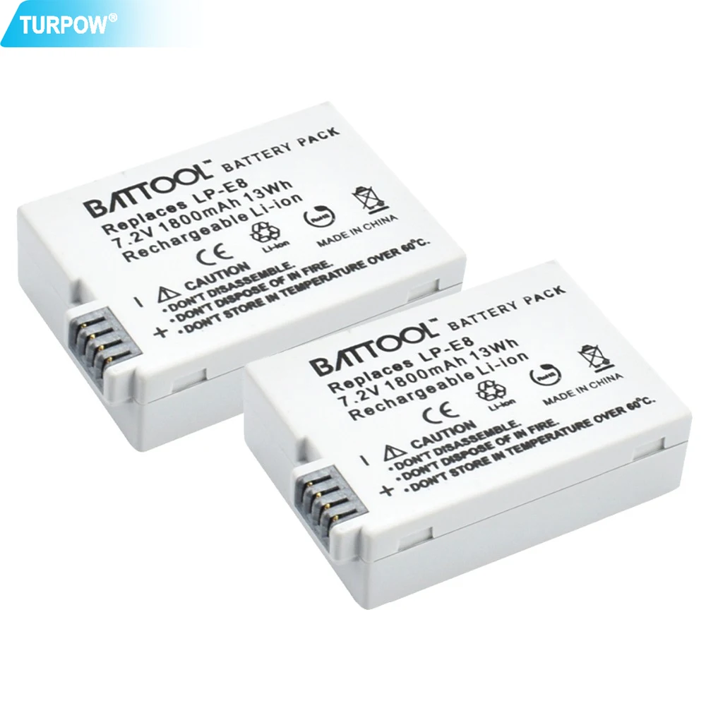 2 упаковки 7,2 V 1800 мА/ч, LP-E8 LP E8 LPE8 Li-Ion Камера Батарея для цифровой однообъективной зеркальной камеры Canon EOS 600D 650D 550D 700D T4i T5i Rebel T2i акумуляторная батарея DSLR