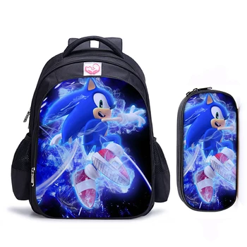 

16 inch Mario Sonic the Hedgehog School Bag for Kids Boy Backpack 2pcs/Set Children School Sets Pencil Bag Toddler Schoolbag