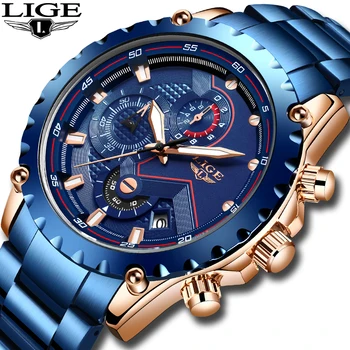 

New2020 LIGE Mens Watches Top Brand Luxury Military Sport Watch Men Waterproof Analog Quartz Wristwatch Relogio Masculino+Box