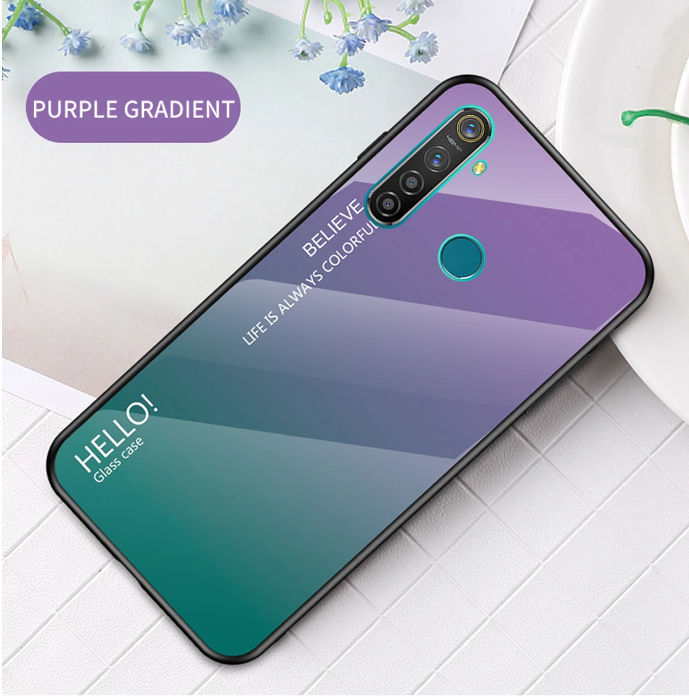 Модный градиентный стеклянный чехол для телефона Oppo Realme 5 Pro, силиконовый защитный бампер для Oppo Realme Q, задняя крышка для телефона