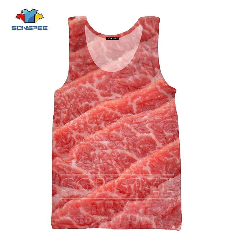 

Meat Vest Men Shirt Women Pork Sweatshirt 3D Print Food Beef Tank Tops Sleeveless Men's Undershirt Hip Hop Streetwear C025-01
