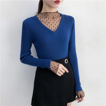 

Sweater Women Pullovers Mesh Tops Long Sleeve Sweater 2020 Winter Female Casual Jumper Knitted Sweater Ladies Clothes Pull Femme