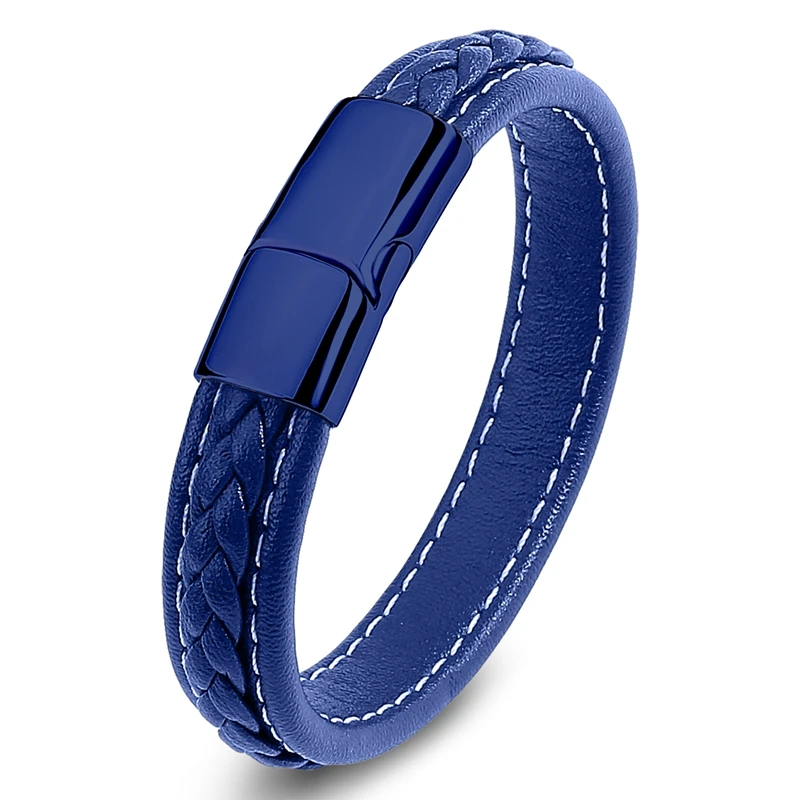 New Fashion Punk Men's Jewelry Braided Leather Bracelet Women Handmade Bangles Trendy Stainless Steel Clasp Male Wrist Band