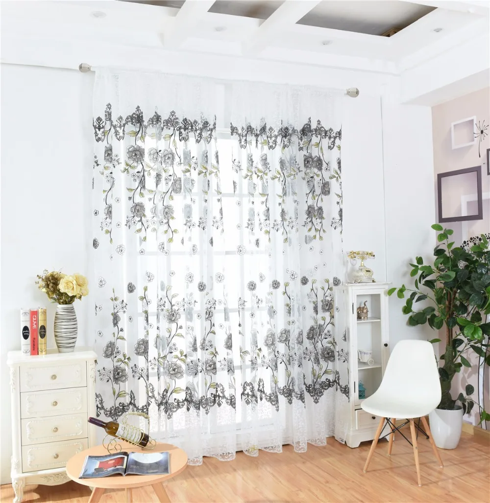 curtains Modern Floral cortina voile Tulle Curtains para Living Room curtains para Bedroom Kitchen quarto blind 1pic
