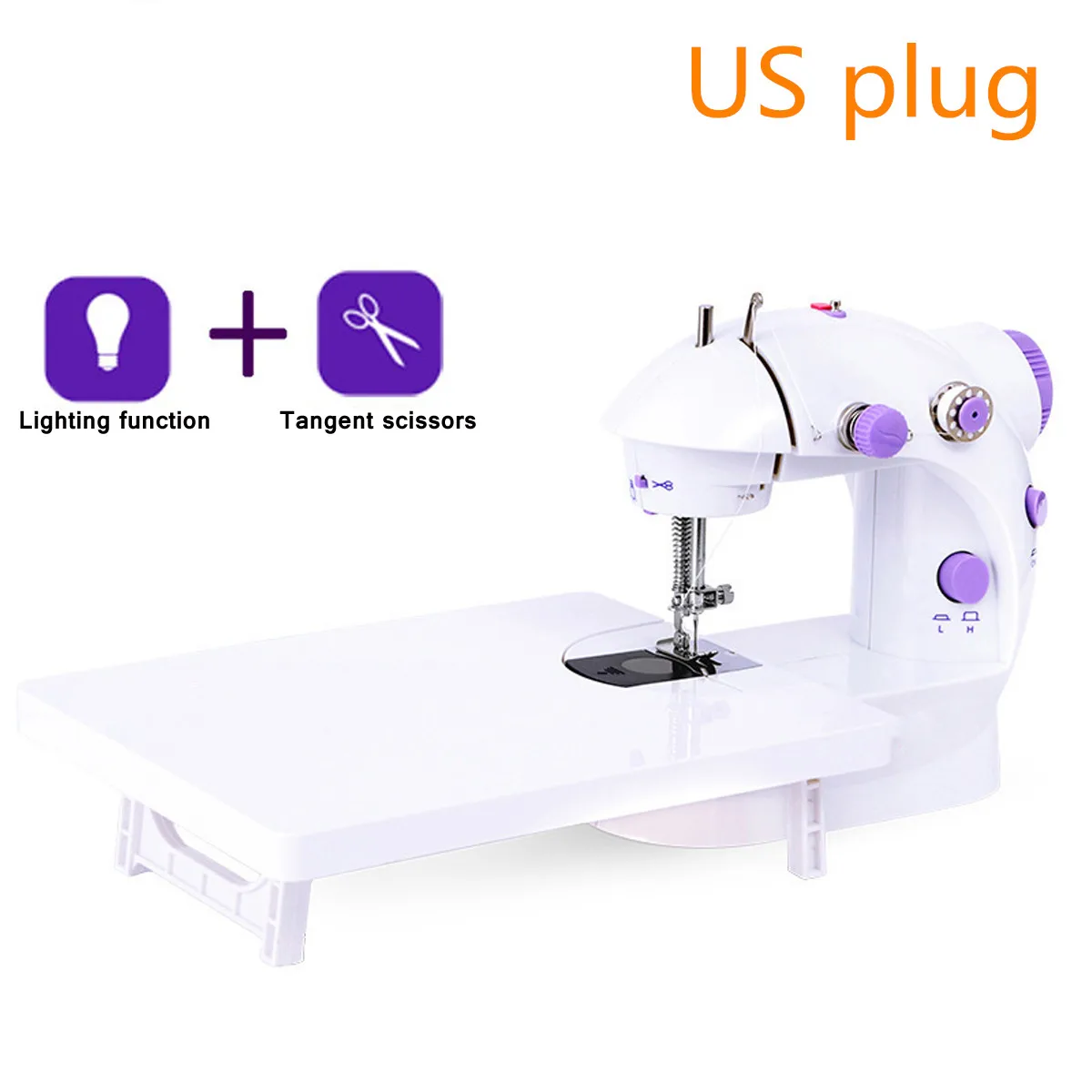 Настольная мини Портативная швейная машина с удлинителем стол и свет двойная скорость автоматическая резьба ручная швейная машинка для дома - Цвет: US