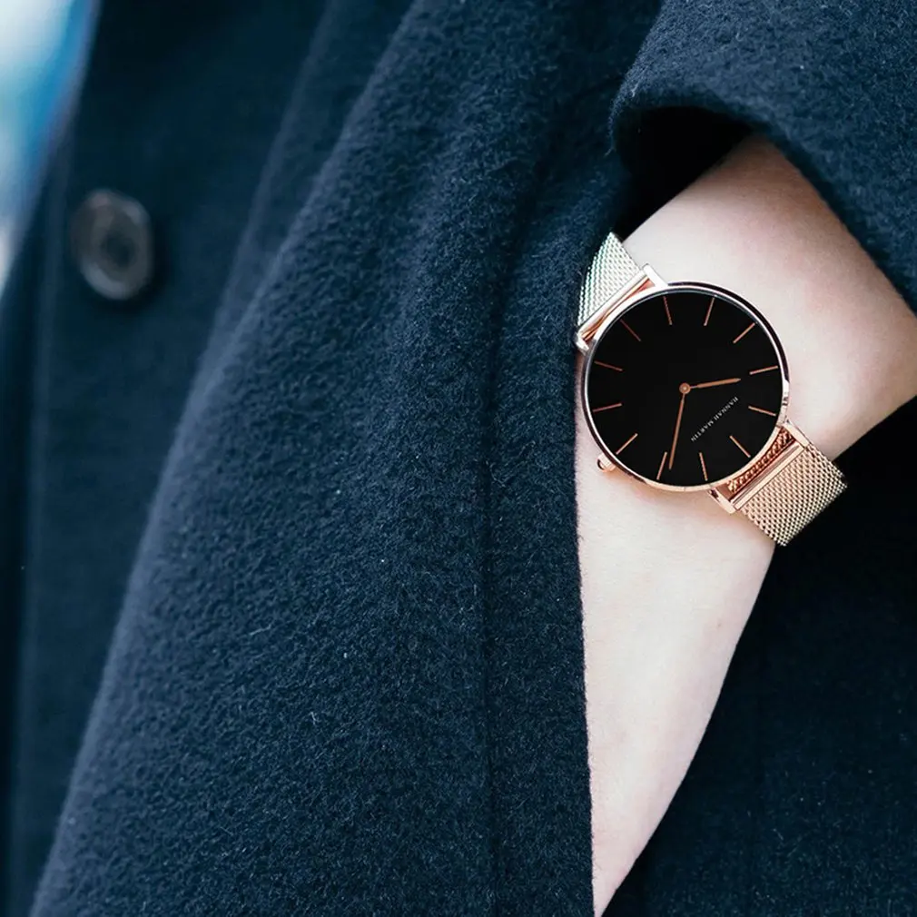 Модные женские часы из нержавеющей стали с сетчатым ремешком кварцевые часы с круглым циферблатом водонепроницаемые Простые повседневные наручные часы