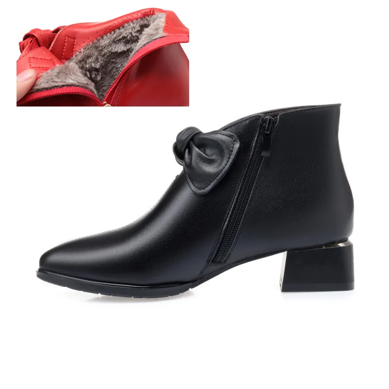 Женская обувь; Модные женские ботильоны из натуральной кожи; большие размеры 41, 42, 43; красные свадебные туфли с острым носком в европейском и американском стиле - Цвет: black fluff