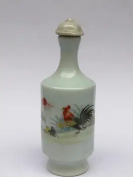 

YIZHU CULTUER ART Collection Old Chinese Famille rose Porcelain Painting Cock Family Snuff Bottle Decoration Gift
