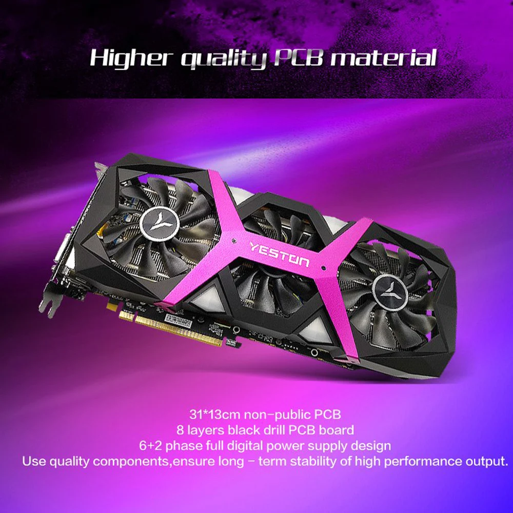 Yeston Radeon RX 590 GPU 8GB GDDR5 256bit Gaming Desktop computer PC Video Graphics Cards support DVI/HDMI PCI-E X16 3.0