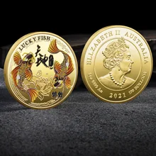 

NEW Good Luck To You Chinese Fu Koi Commemorative Coin Color Elizabeth II Gold and Silver Coin Embossed Metal Craft Badge Gift