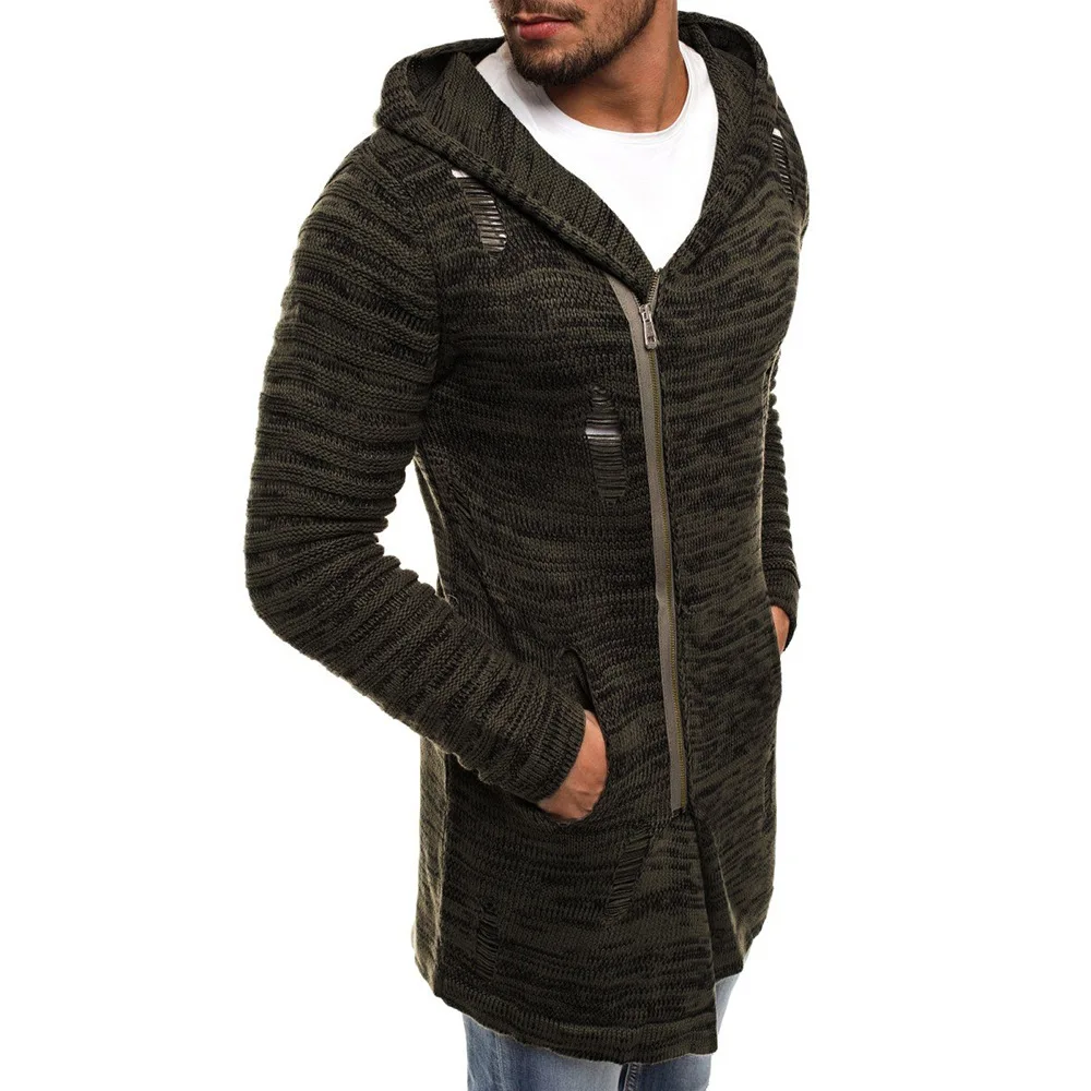 Зимний Стильный вязаный кардиган, свитера для мужчин, пальто, модное тонкое Плиссированное черное мужское повседневное пальто с длинным рукавом, одежда