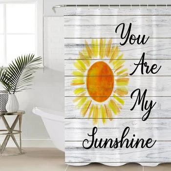 

White Wood Texture Watercolor Sun You Are My Sunshine Shower Curtain Multi-size Waterproof Bathroom Curtains Home Decor