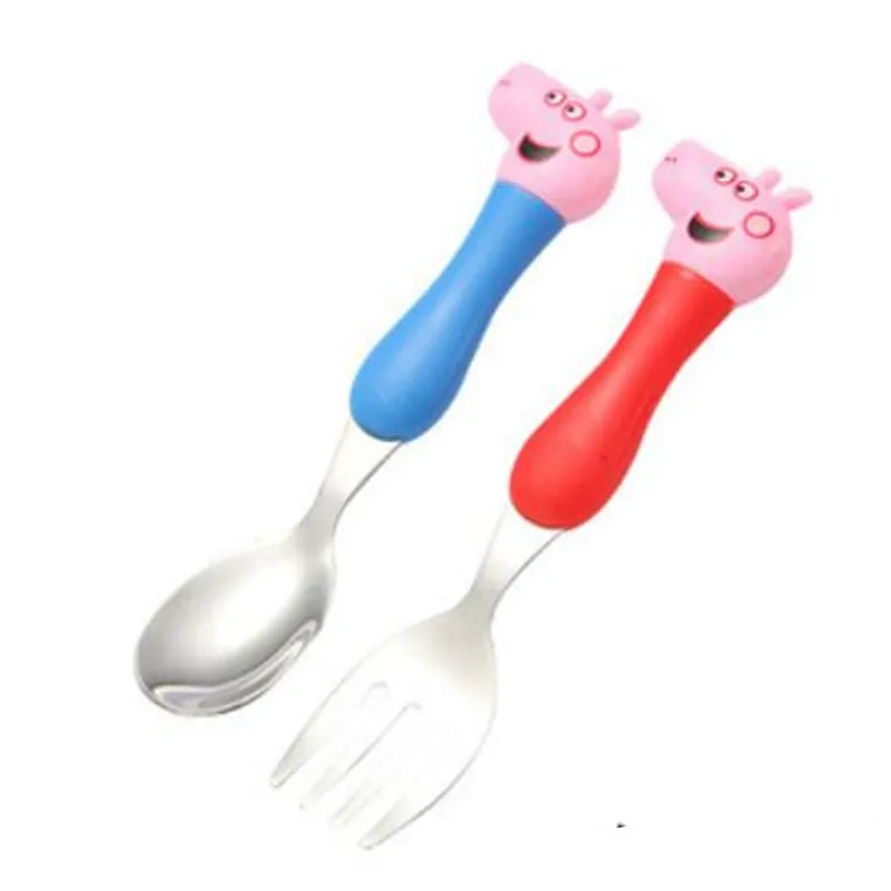 Peppa and George Модная Свинка Пеппа детская столовая посуда ложка Вилка ложка набор обеденный Ланч Джордж фигурка модель детские праздничные игрушки - Цвет: Peppa and George