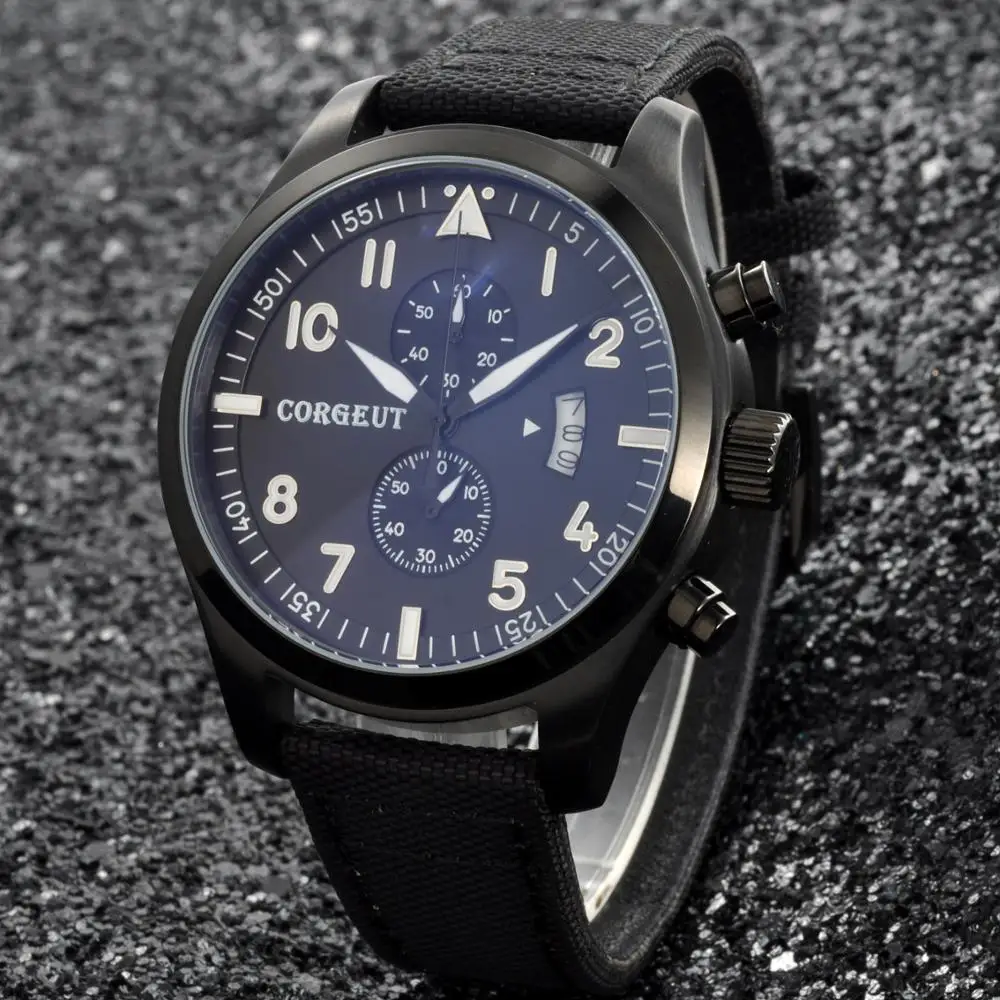 

Top brand Corgeut46mm Rose Gold Case aseptic dial fully automatic timing men's quartz watches date waterproof men's watches