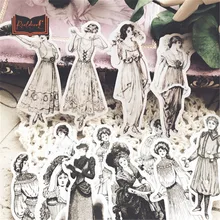 Autocollants mode européenne pour femmes, 14 pièces, Scrapbooking, décorations pour journal planificateur, matériel de fond rétro, DIY bricolage