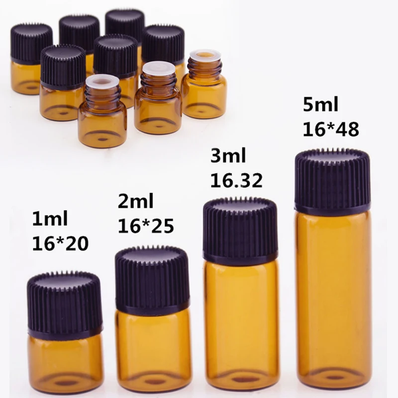 1ml 2ml 3ml 5ml Empty Amber Glass Essential Oil Bottle Thin Glass Small Amber Perfume Oil Vials Sample Test Bottle 5PCS/Pack glass bottles mini glass bottles mini perfume bottles aromatherapy diffuser bottle